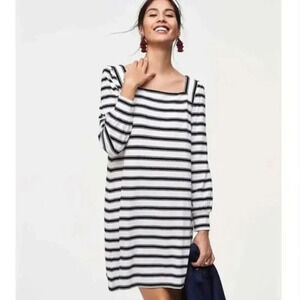 Loft Black and White Striped Square Neck Dress